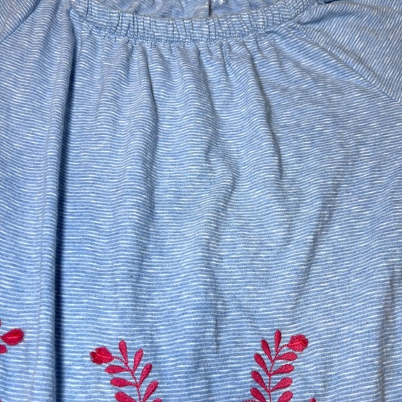 Talbots Off Shoulder Shirt Womens Large Petites Blue Floral Embroidered Boho - Picture 9 of 12